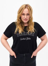 T-skjorte i bomull med tekst, Black W. Pasadena, Model