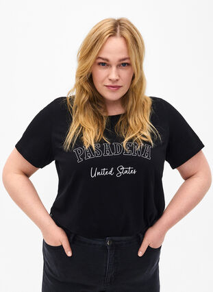 T-skjorte i bomull med tekst, Black W. Pasadena, Model image number 0