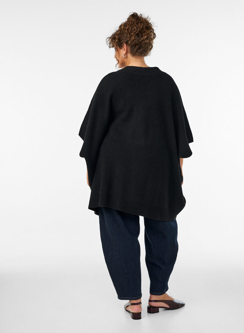Cardigan med &aring;pen front og vide ermer, Svart, Model image number 2