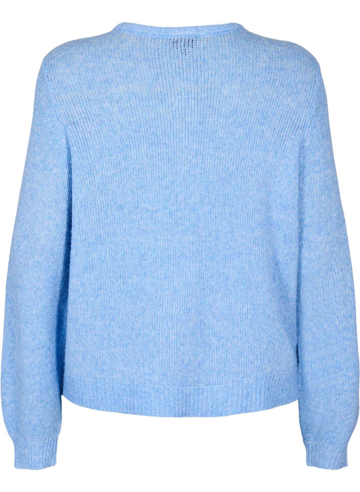 Strikket cardigan med ull og knapper, Della R. Blue Mel., Packshot image number 1