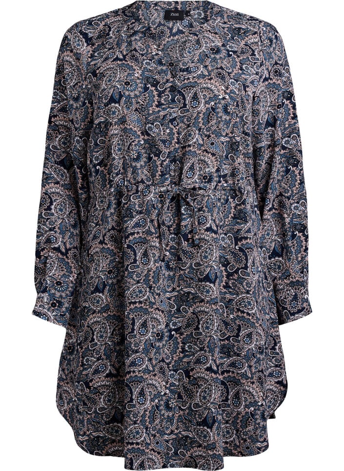 Knelang kjole med knytebelte, Beige, Packshot image number 0