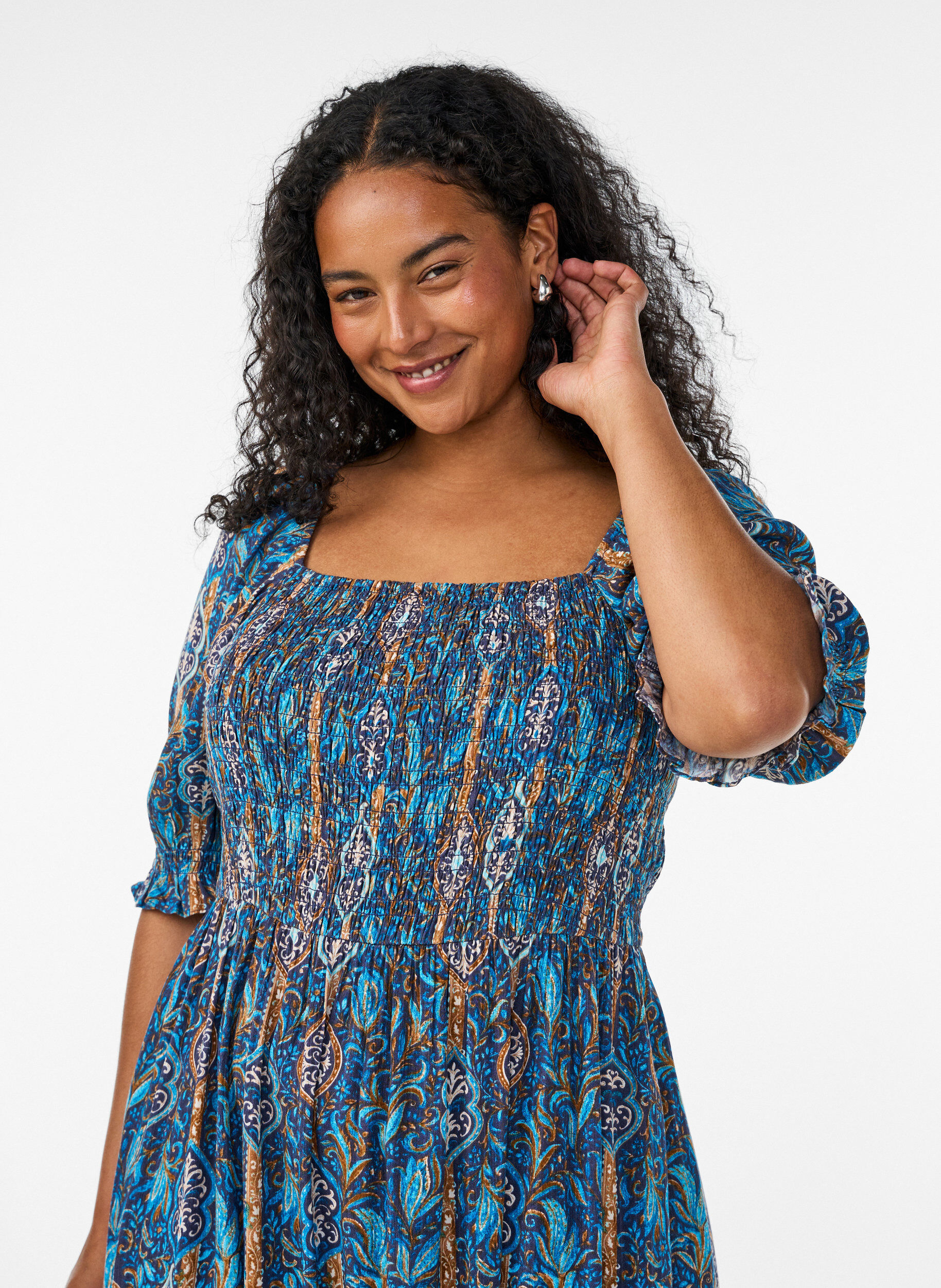 ZizziSommerkjole i viskose med paisley-trykk, Bl&aring;, Model image number 2