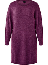 Ribbestrikket kjole med lange ermer, Potent Purple Mel.