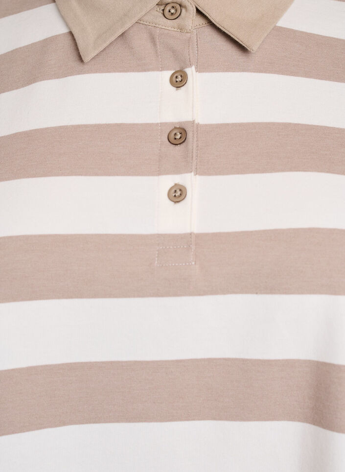 Langermet poloskjorte med striper, Beige, Packshot image number 2