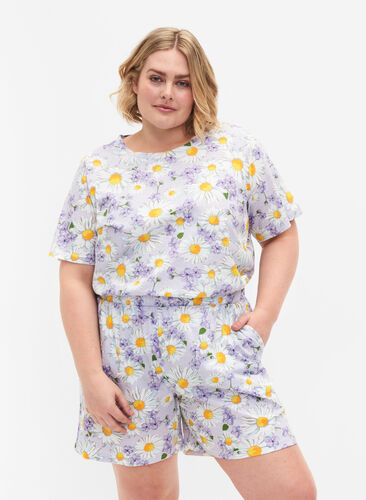 Løs pysjamas shorts med mønster, Lavender Blue AOP, Model image number 0