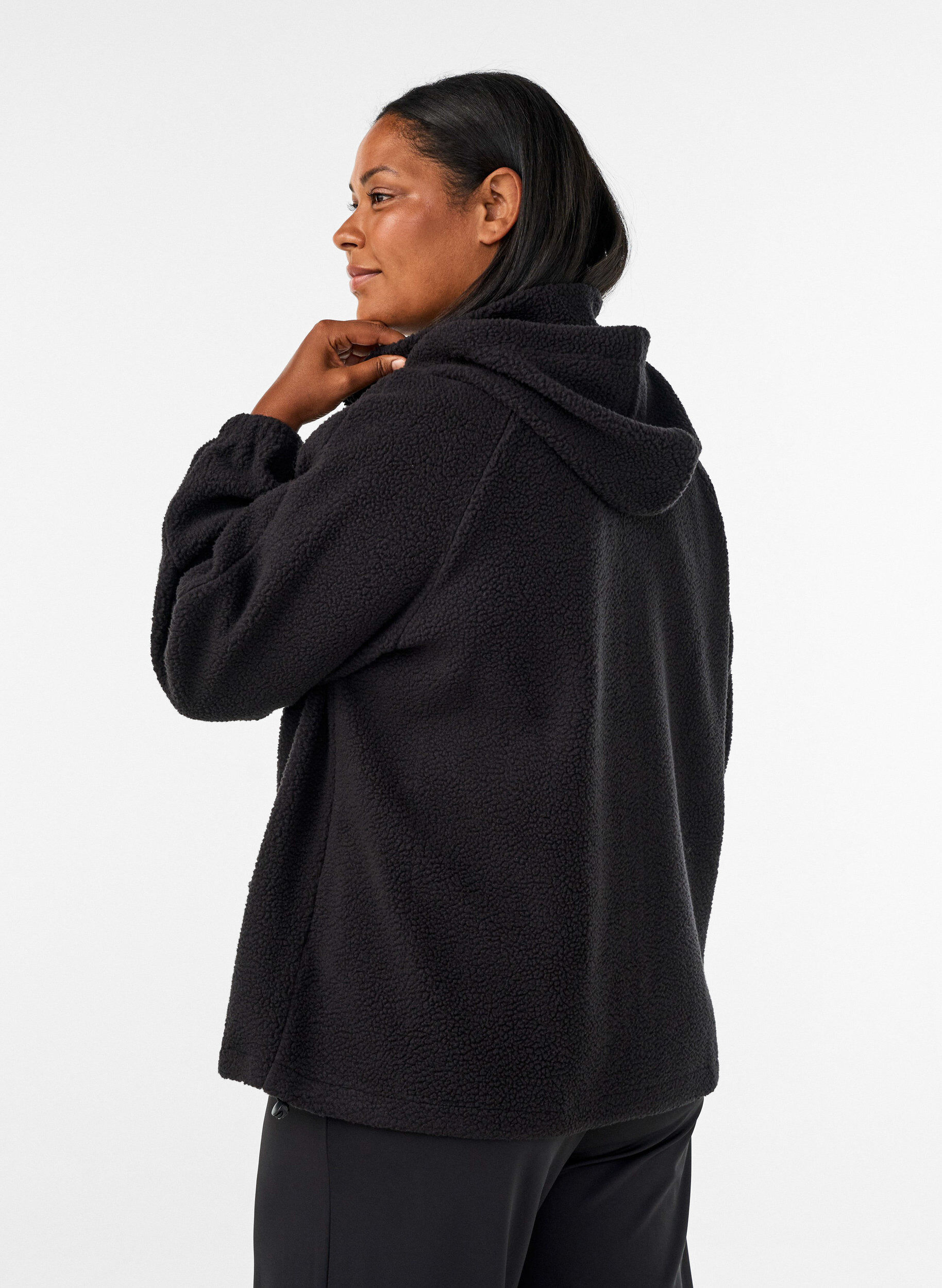 ZizziTeddyjakke med hette og glidel&aring;s, Svart, Model image number 2