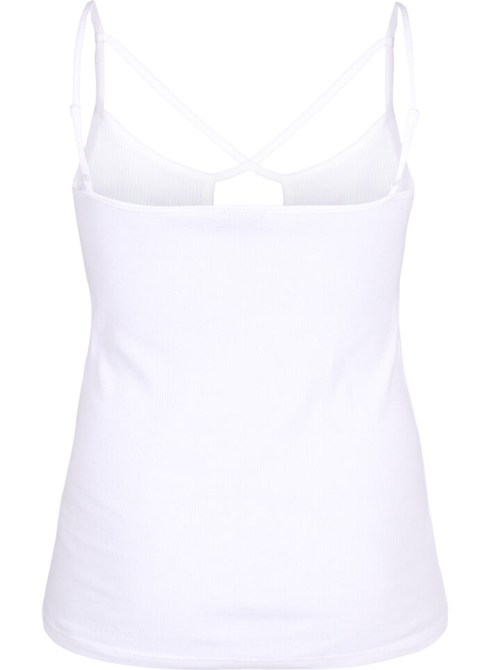 Ribbetopp i økologisk bomull med kryssdetalj, Bright White, Packshot image number 1