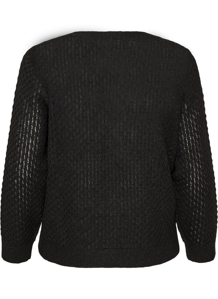 Strikkebluse med strukturert hullm&oslash;nster, Svart, Packshot image number 1