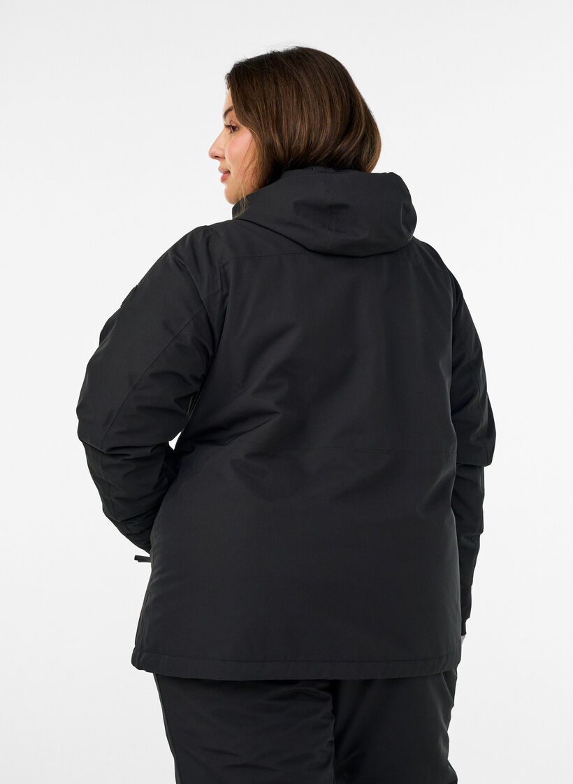 Skijakke med hette og glidel&aring;slommer, Svart, Model image number 2