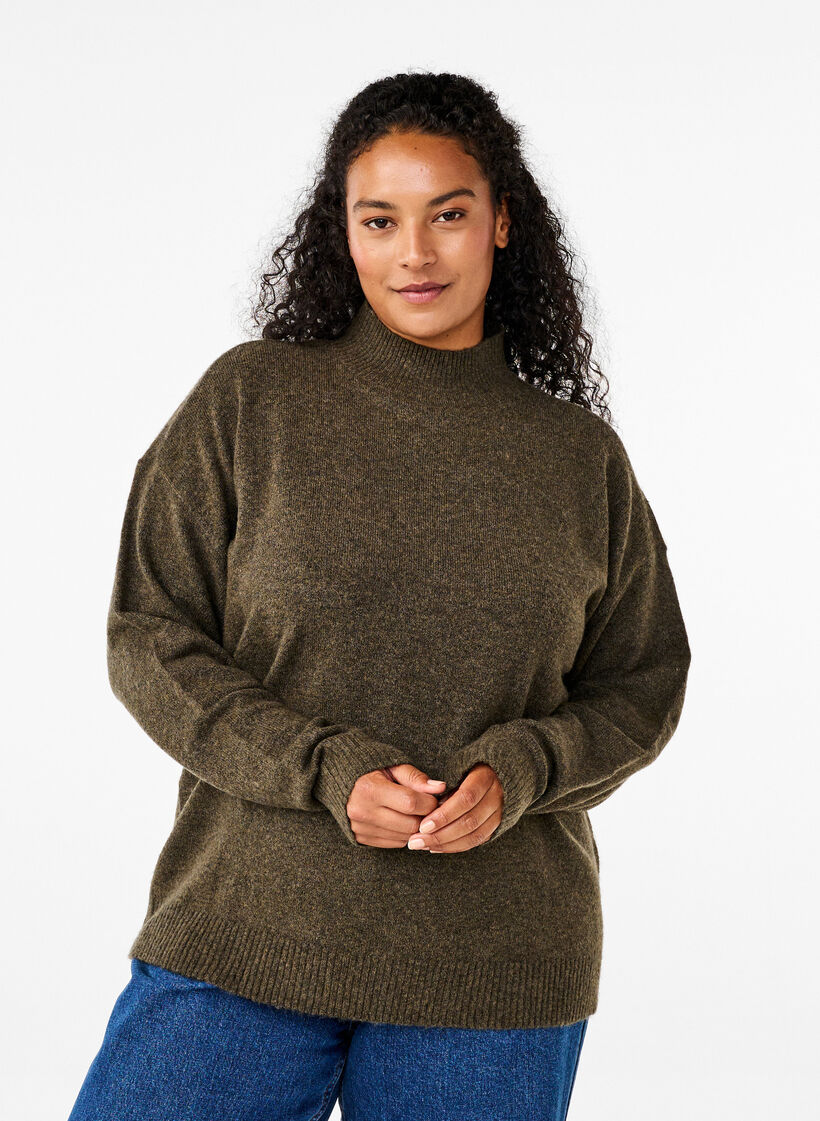 Strikket ullbluse med høy hals, Sea Turtle Mel., Model image number 0