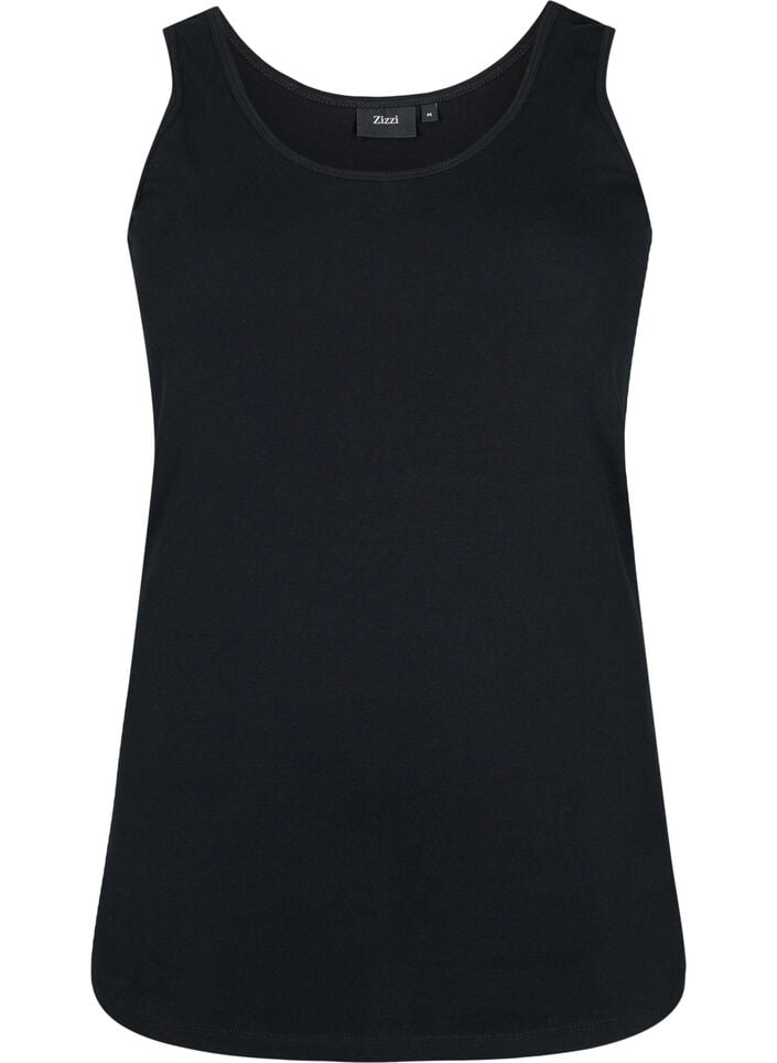 Ensfarget basic topp i bomull, Svart, Packshot image number 0