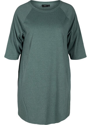 Kjole med 3/4-ermer og lommer, Balsam Green Mel, Packshot image number 0