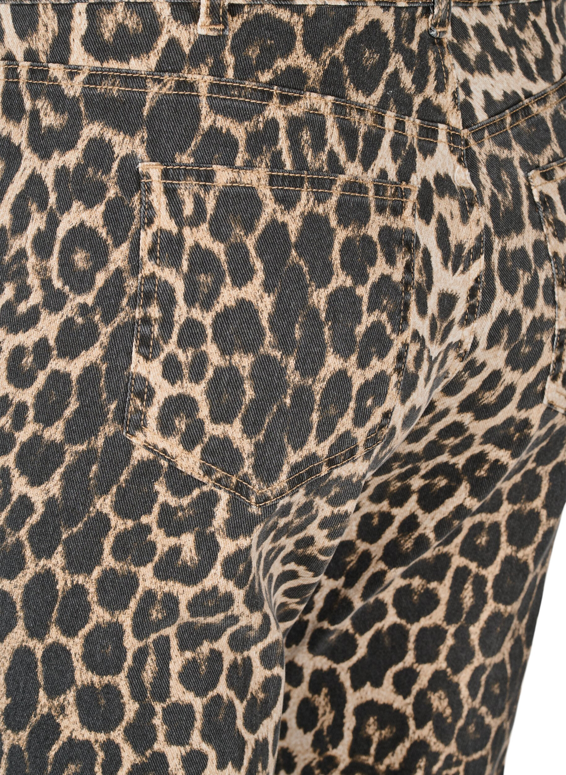 Zizzi Emily jeans med leopardtrykk, Brun, Packshot image number 3