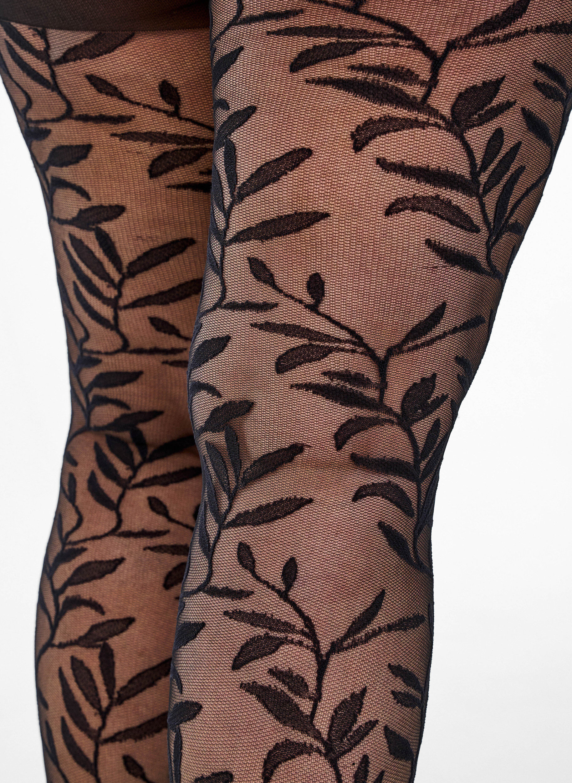 Zizzi 25 denier tights med bladm&oslash;nster, Black, Packshot image number 3