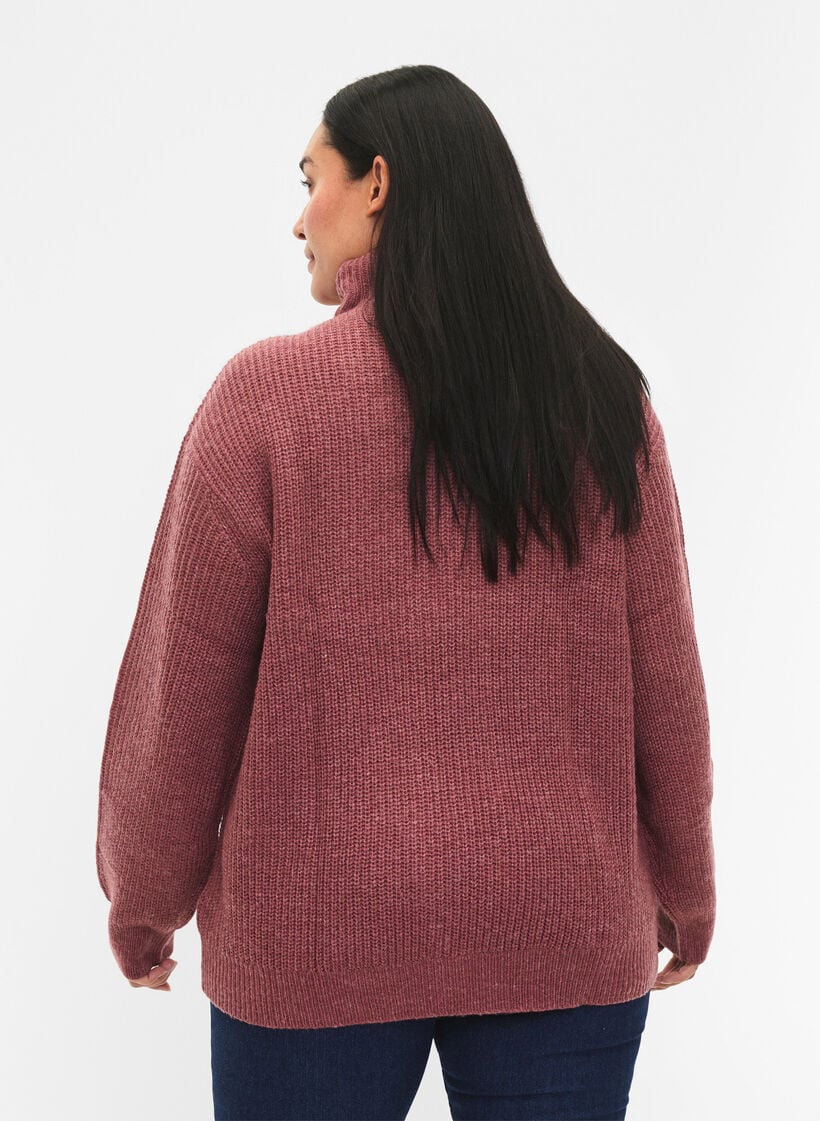 FLASH - strikket genser med høy hals og glidelås, Rosa, Model image number 2