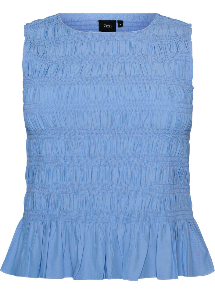 Smock-topp med b&aring;thals og peplum-fald, Bl&aring;, Packshot