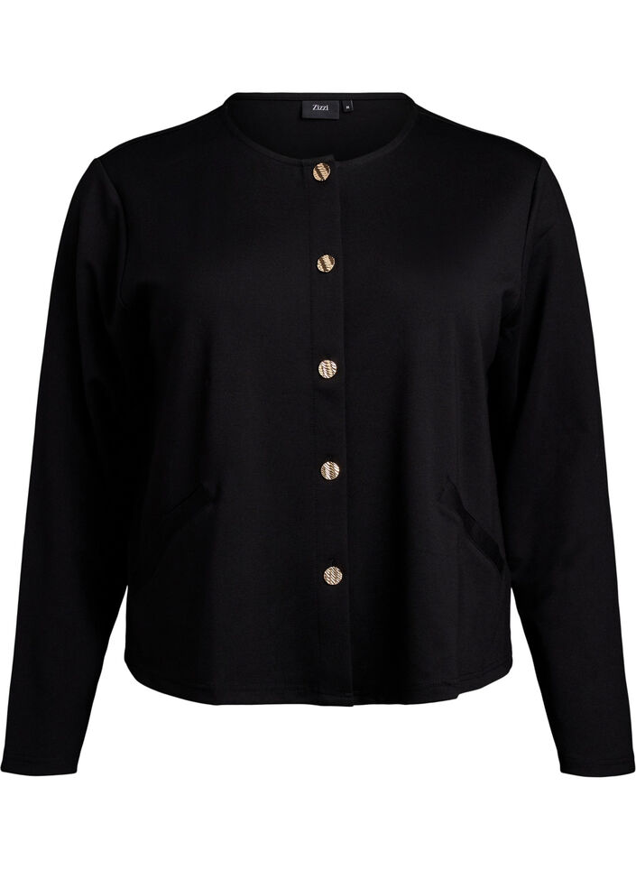 Cardigan med dekorative knapper og lange ermer, Black, Packshot image number 0