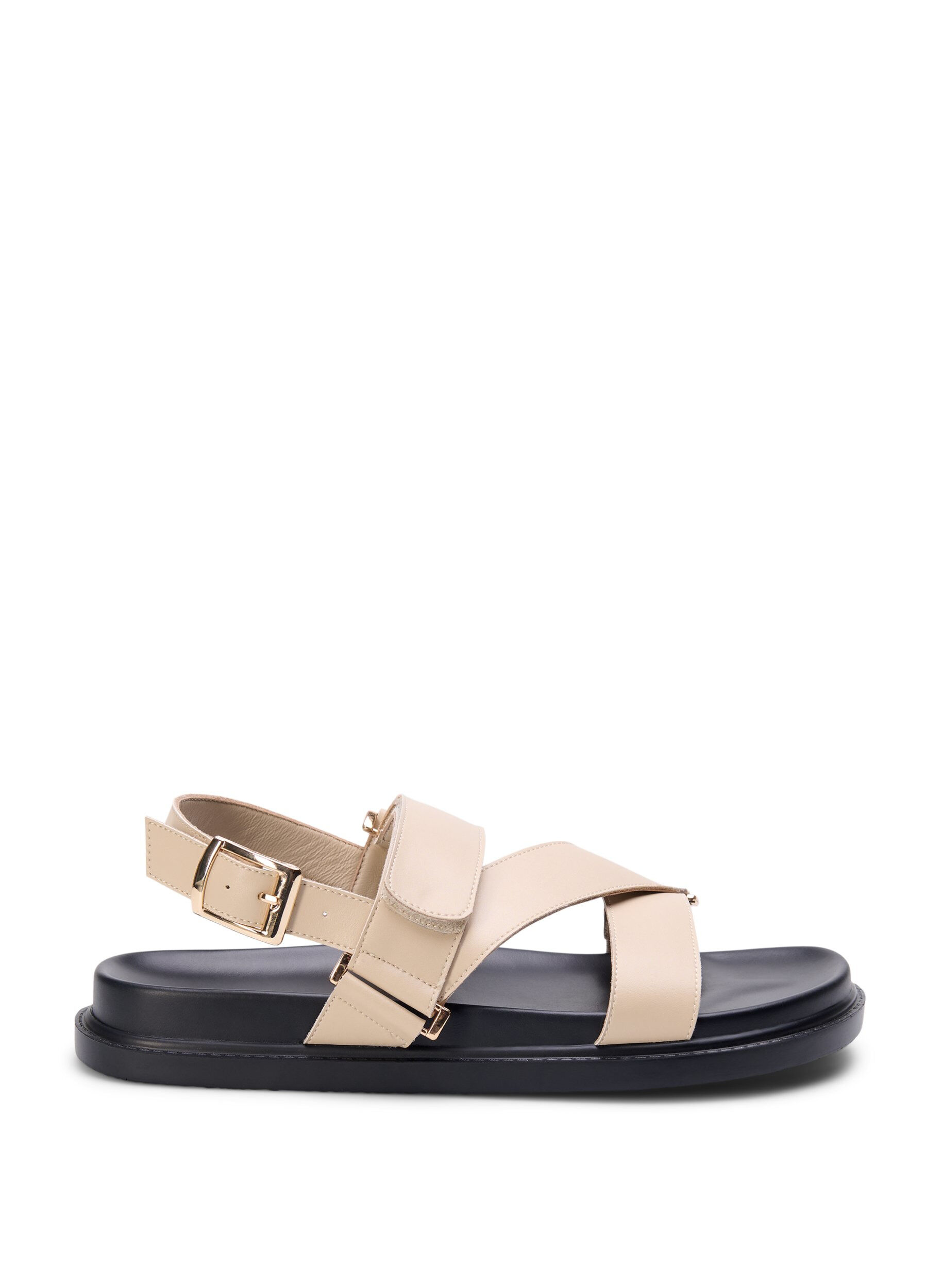 Zizzi Sandal i skinn med bred passform og justerbare remmer, Beige, Packshot image number 0