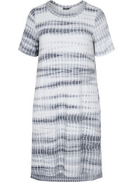 Kortermet viskosekjole med tie-dye mønster, White, Black Tie Dye