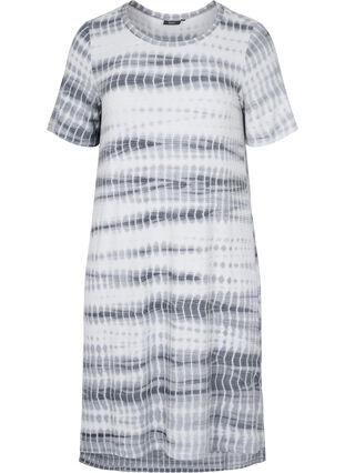 Zizzi Kortermet viskosekjole med tie-dye mønster, White, Black Tie Dye, Packshot image number 0