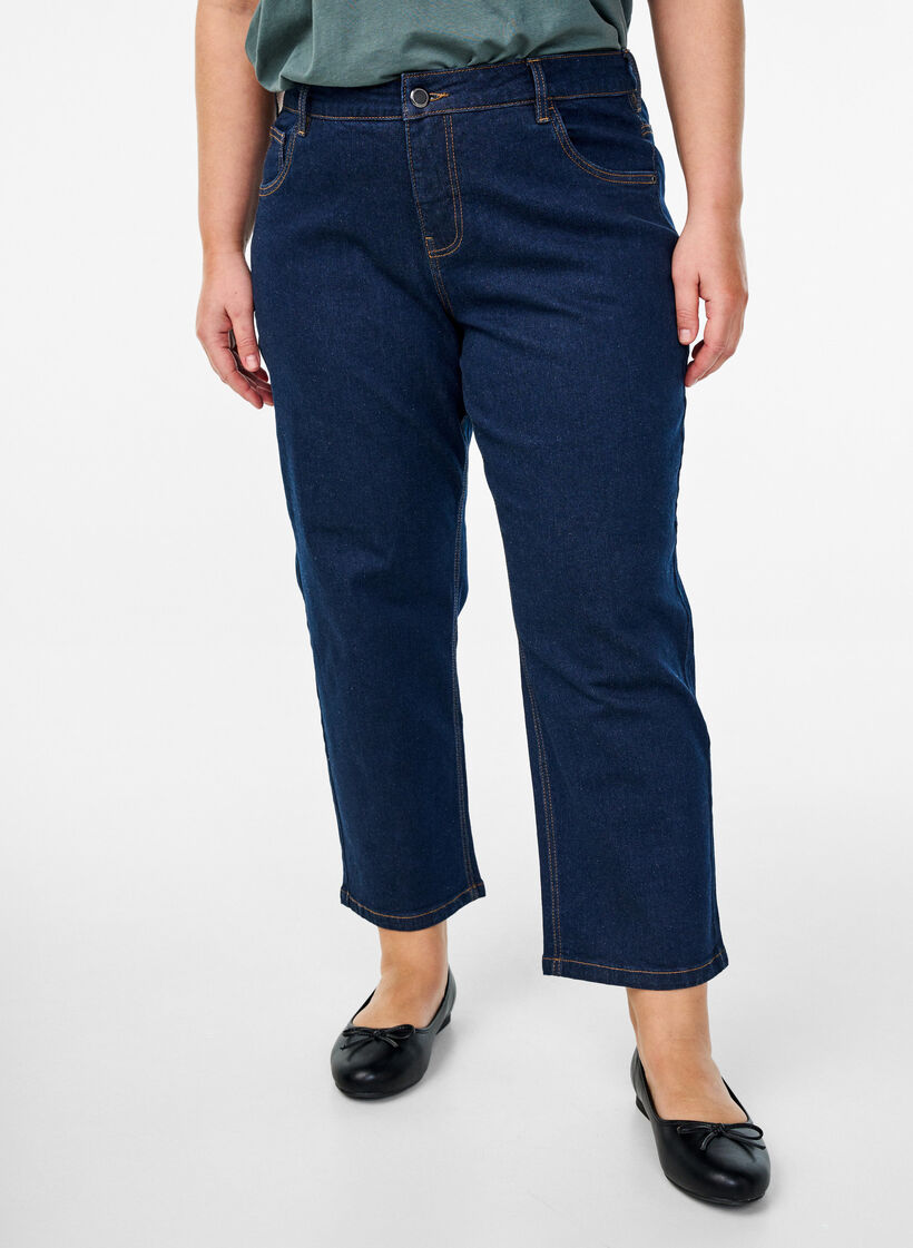 Cropped Vera jeans med straight fit, Blå, Model image number 2