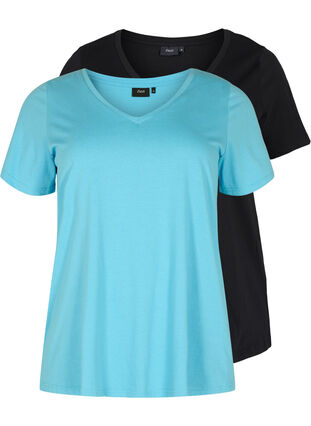 Basis T-skjorter i bomull 2 stk., Bonnie Blue/Black, Packshot image number 0
