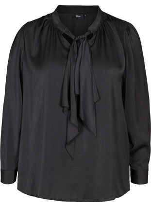 Langermet bluse med knytedetalj, Black, Packshot image number 0