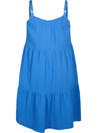 Ensfarget kjole i bomull med stropper, Marina, Packshot image number 1