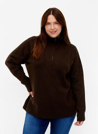 Strikket genser med glidelås, Demitasse/Black Mel., Model