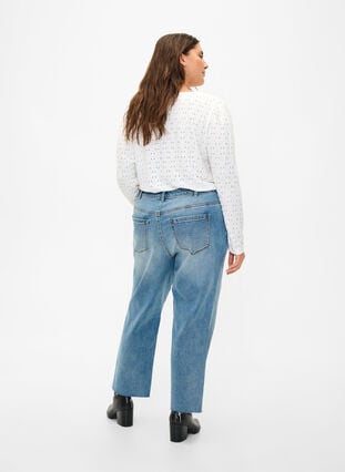 Zizzi 7/8-lengde jeans med rå kanter og høyt liv, Blå, Model image number 1