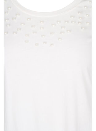 T-skjorte i bomull med perler, Warm Off-white, Packshot image number 2