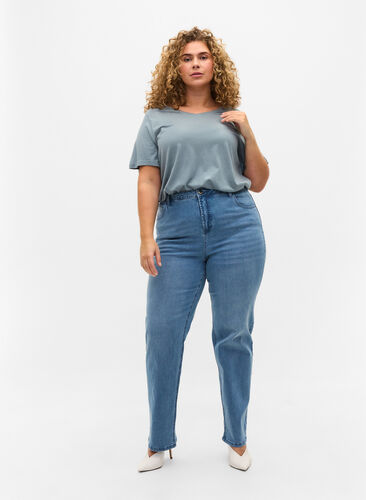 Jeans med ekstra høy liv, Light blue, Model image number 0