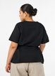 Bluse i bomullsblanding med V-hals og knyteb&aring;nd, Svart, Model image number 2