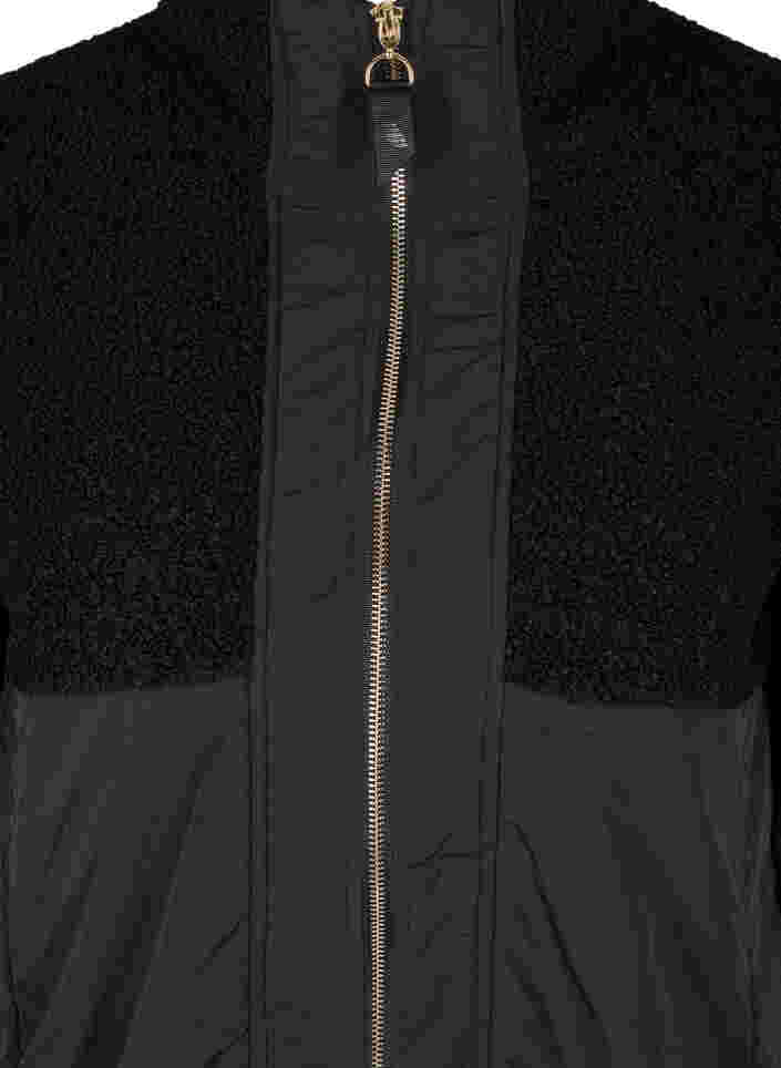 Treningsjakke med teddy og glidelås, Black, Packshot image number 2