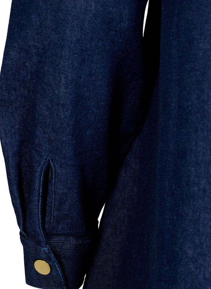 Denimkjole med A-form og knapper, Dark Blue Denim, Packshot image number 3