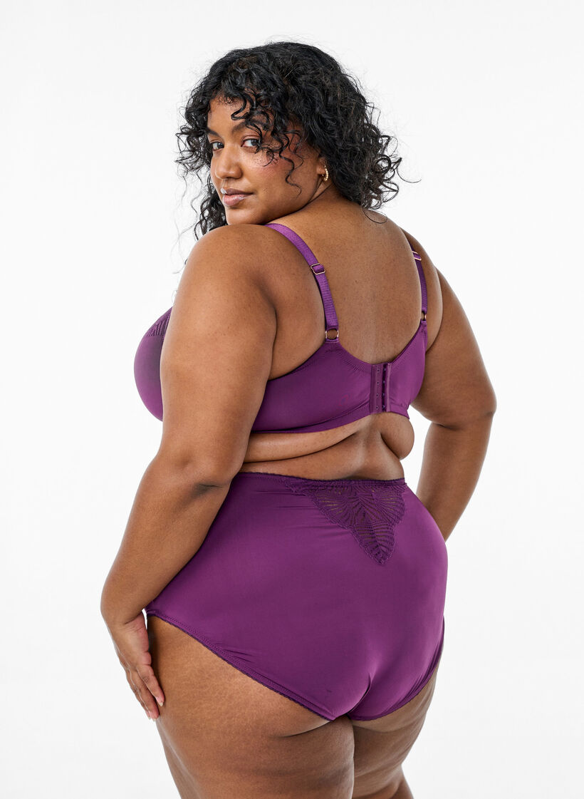 Truse truser i microfibre med blondedetaljer, Mørk Bordeaux, Model image number 1