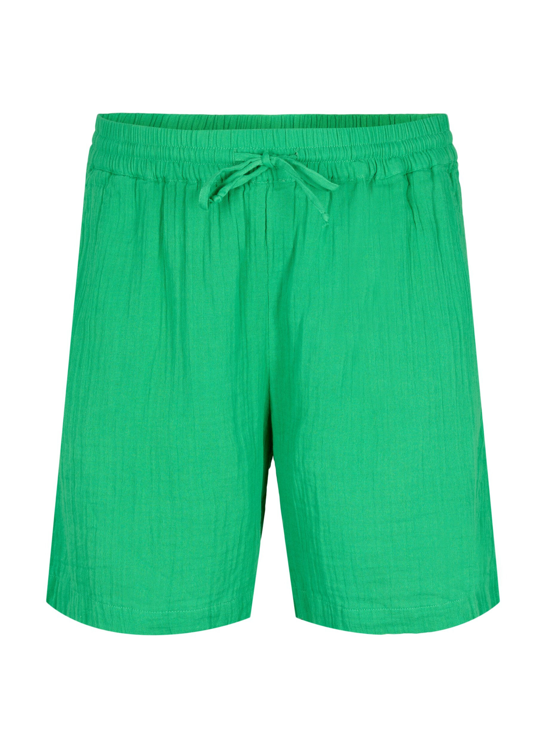 Zizzi Shorts i bomullsmusselin med lommer, Jolly Green, Packshot image number 0