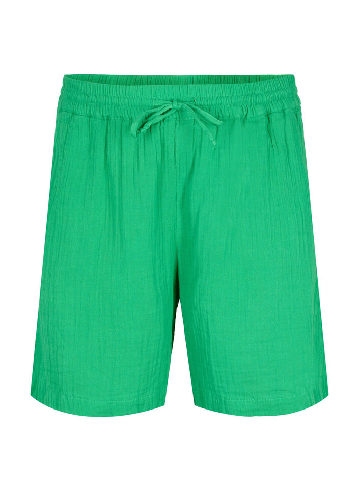 Shorts i bomullsmusselin med lommer, Jolly Green, Packshot image number 0