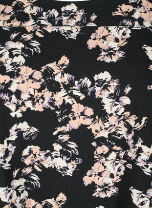 Kortermet bomullskjole med mønster, Black Dusty Flower , Packshot image number 2