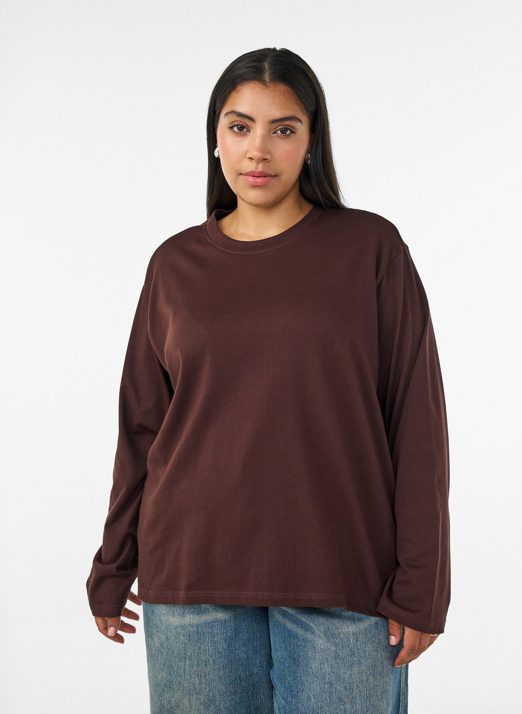 Basis T-skjorte med lange ermer, Brun, Model