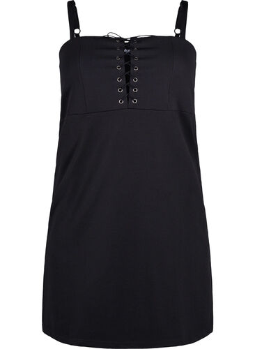Kroppsnær kjole med snøredetaljer, Black, Packshot image number 0