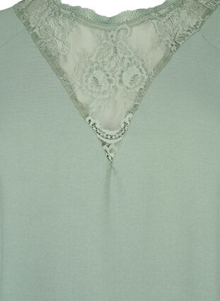 Bluse med korte ermer og blonder , Lily Pad, Packshot image number 2