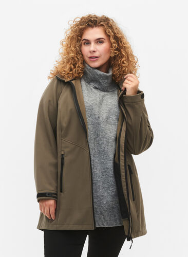 Kort softshell jakke med lommer, Bungee Cord , Model image number 0