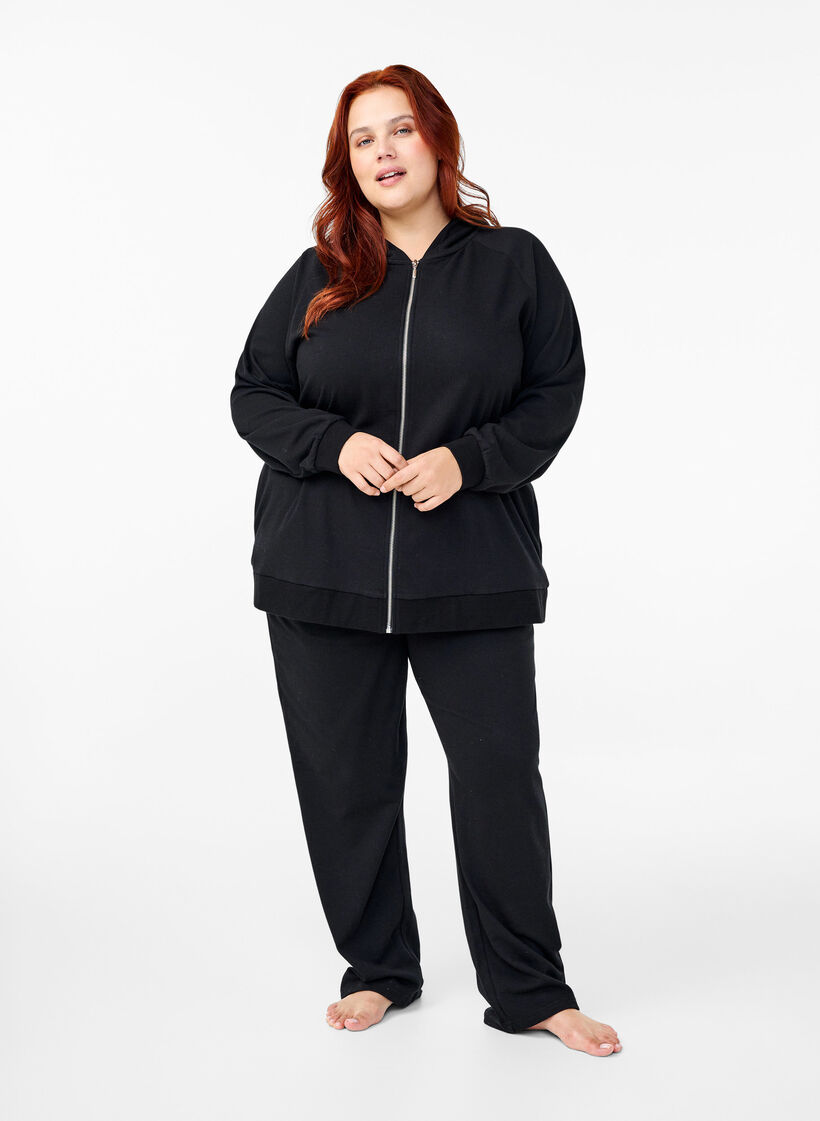 Sweat-cardigan med hette og lommer, Svart, Model image number 1