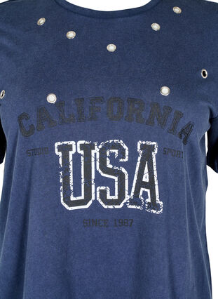 Zizzi T-skjorte med maljer og trykk, Navy Washed , Packshot image number 2