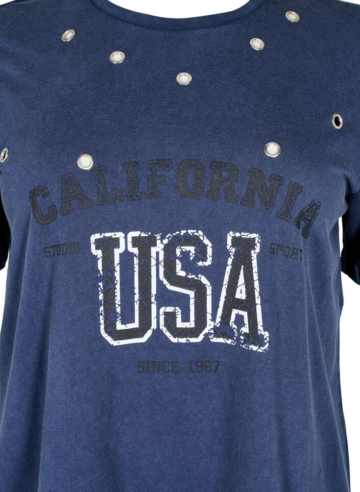 T-skjorte med maljer og trykk, Navy Washed , Packshot image number 2