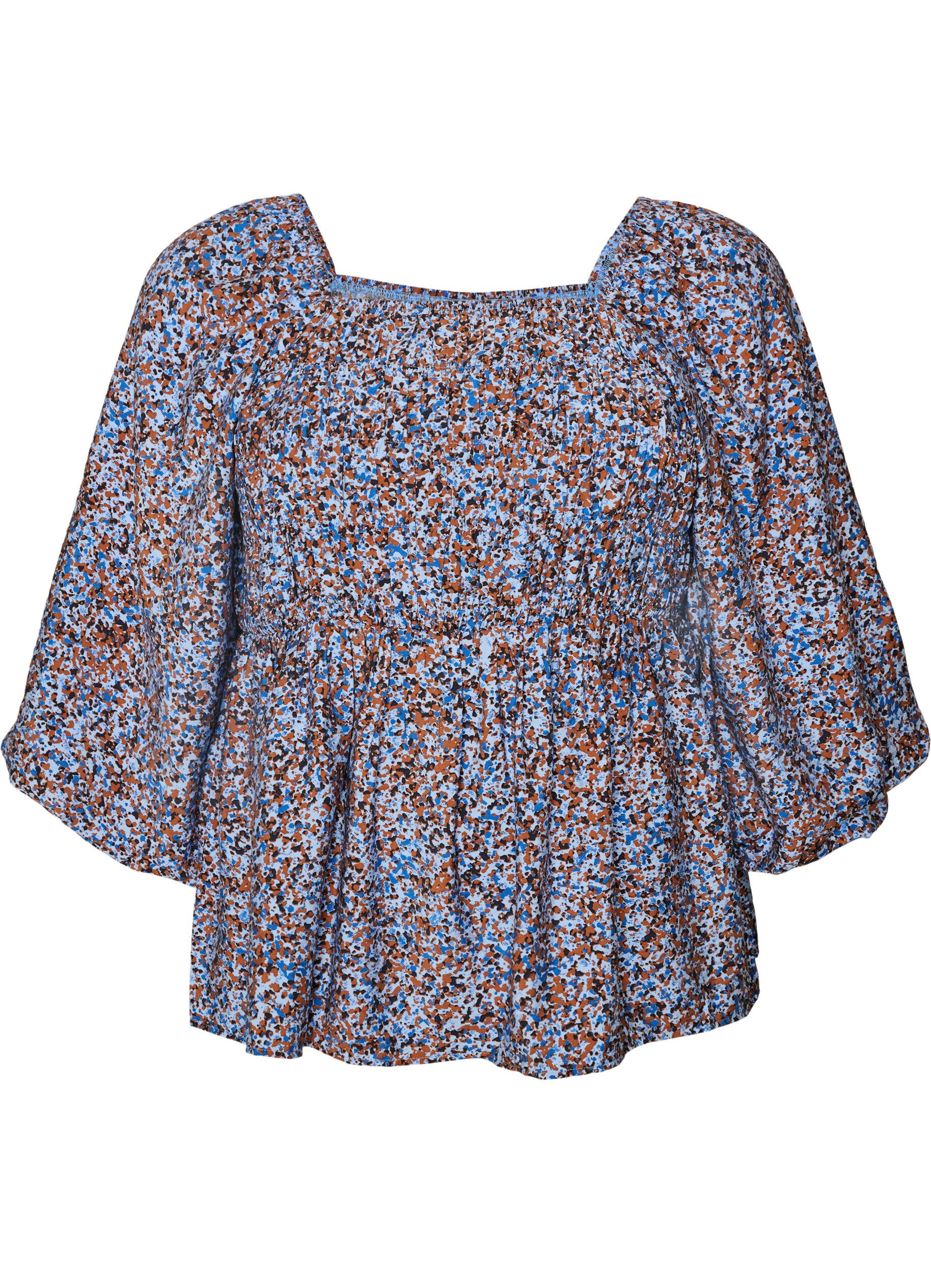 ZizziBluse med smock og firkantet utringning, Bl&aring;, Packshot image number 0