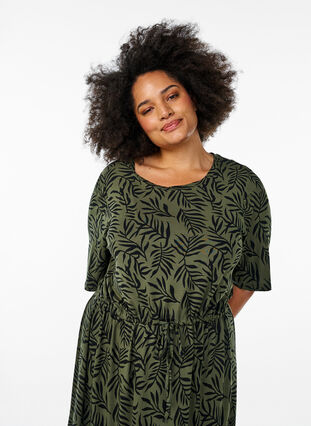 Zizzi Midilang jerseykjole med knytebelte i livet, Grønn, Model image number 2