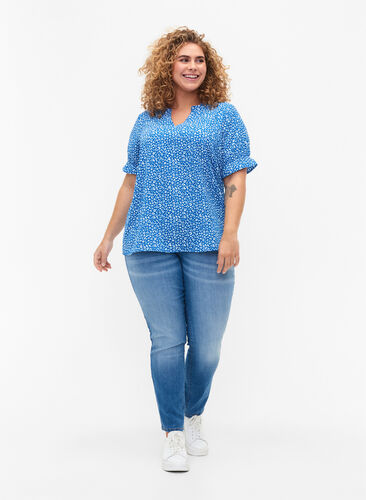 Kortærmet bluse med trykk (GRS), Blue Ditsy, Model image number 2