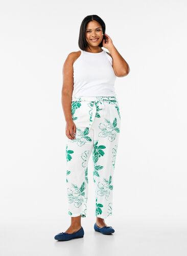 Zizzi Bukser i viskose med høy midje, Grønn, Model image number 0